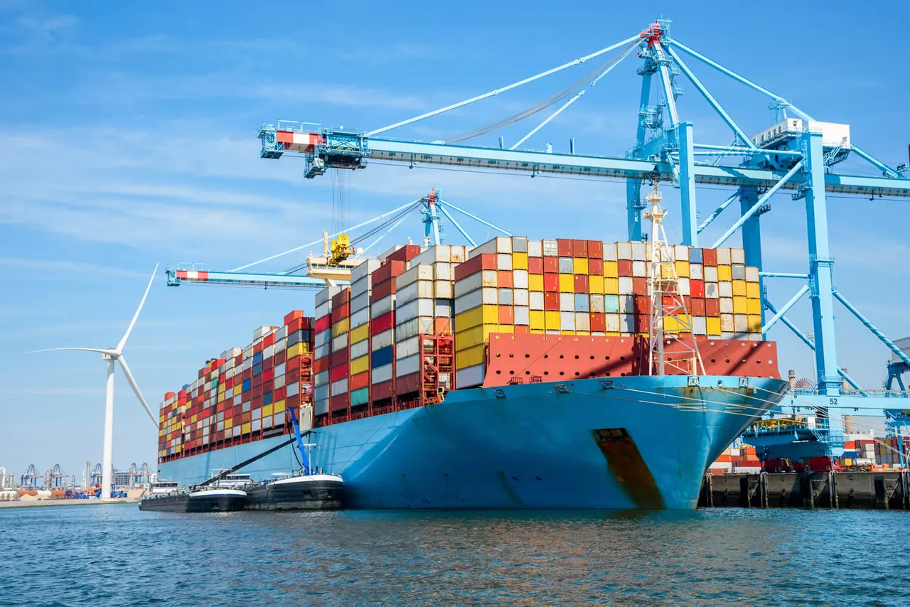 Buque portacontenedores atracado bajo grúas en un terminal
